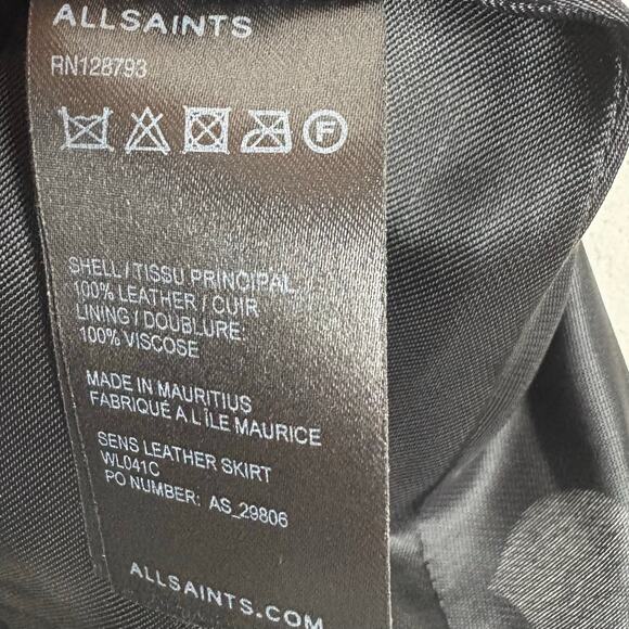 AllSaints Womens Sens Leather A-Line Mini Skirt Full Rear Zip Black Size 2 - Picture 6 of 13
